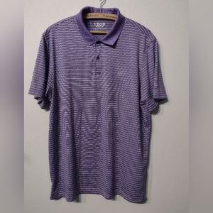 Izod golf stretch large purple and white striped two button polo
